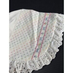 Vtg Handmade Baby Cross Stitch Bonnet Christening Baptism Girl Pastel